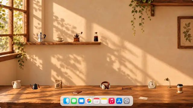 Slow Morning Cafe — wallpaper, icons and Dock preview