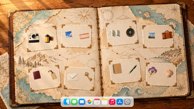 Travel Scrapbook — wallpaper, icons and Dock preview