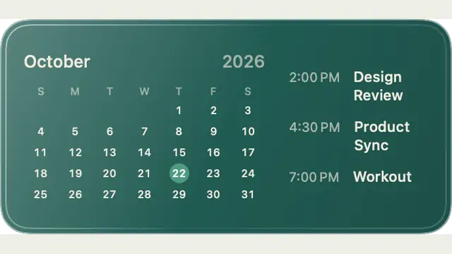 Mint Agenda — widget preview with demo data