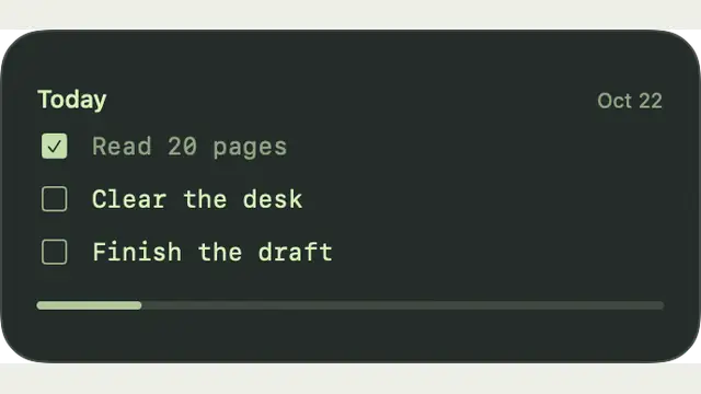Checklist Radio — widget preview with demo data