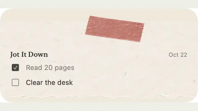 Jot It Down — widget preview with demo data