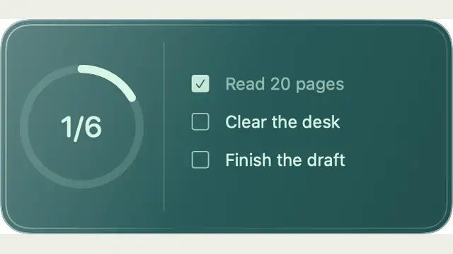 Mint Progress — widget preview with demo data