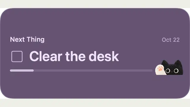 Next Thing — widget preview with demo data